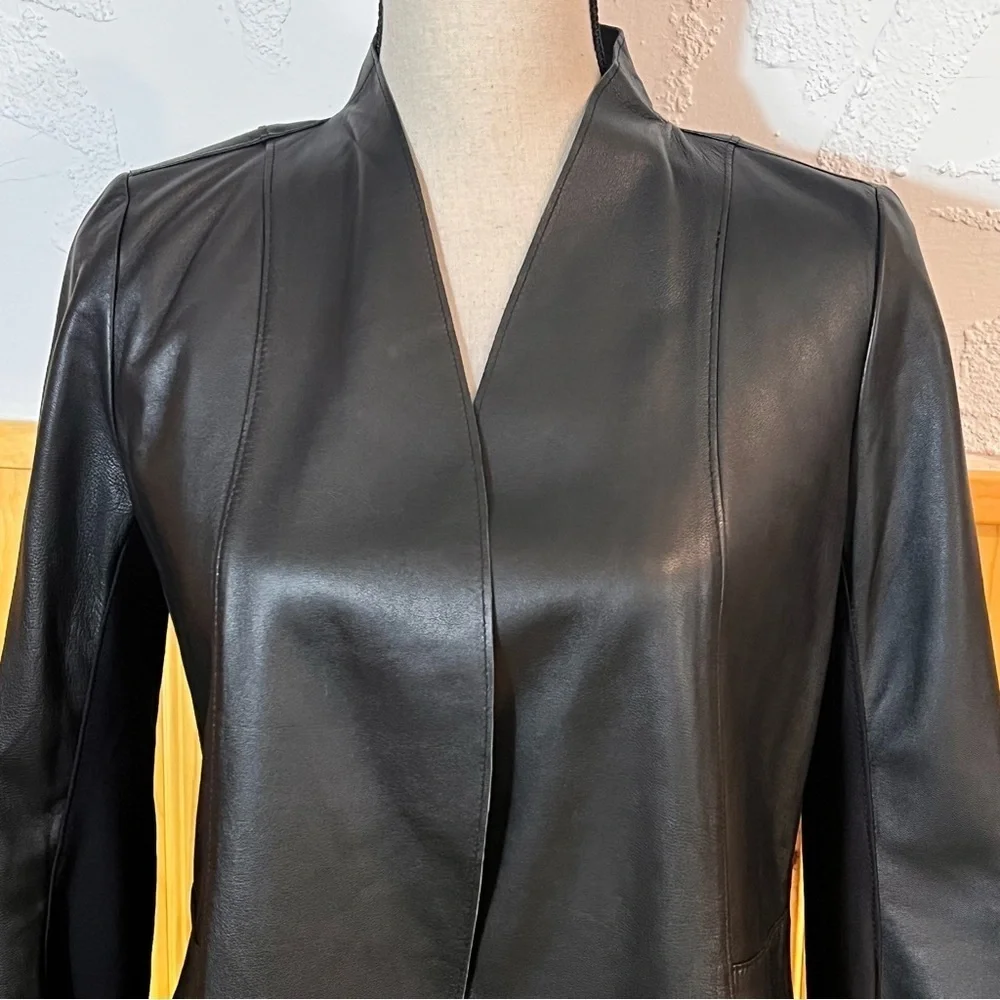Elaine Kim Elegant Black Leather Open Jacket Sz-Petite
